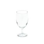 The Optic White Wine Glass (25 rack) is an elegant choice for events in Atlanta, featuring a short stem and round base, perfectly centered against a pristine white background. Available for rent from T3 Event Rentals.