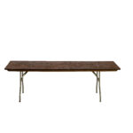 Discover the charm of our Rectangle Folding Tables, showcasing a vintage wooden top combined with sturdy metal legs. Perfectly suited for events in Atlanta, these tables stand out against a simple white background. T3 Event Rentals is proud to provide premium furniture rentals throughout Atlanta, enhancing your events atmosphere with style and durability.