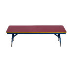 This stylish rectangle folding table offered by T3 Event Rentals features a vibrant design with a red tabletop, blue legs, and yellow border. These contrasting colors pop beautifully against its white background, making it a perfect addition to dynamic spaces. Whether youre hosting an event in Forsyth County or nearby, this eye-catching piece seamlessly fits among other Rectangle Folding Tables on display! Rent now from T3 Event Rentals for your next gathering in Forsyth County.