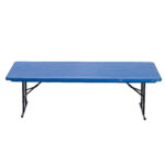Discover T3 Event Rentals elegant Rectangle Folding Tables with a striking blue surface and sleek black metal legs, showcased beautifully against a pure white backdrop in Atlanta. Perfect for your next event, rent these tables from T3 Event Rentals for an upscale touch.