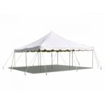 T3 Event Rentals offers a striking 20 Rope And Pole Tent in Atlanta, boasting a peaked roof and elegant large white design. This rental option is anchored by multiple 20 ropes and supported by sturdy poles, perfect for events under the sunny Georgia skies. The tent casts an impressive shadow on a plain white background, providing both style and functionality for any occasion.