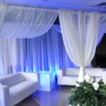 A lounge area with draping as decoration