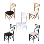 If youre planning an event in Atlanta and need stylish seating, consider the unique arrangement from T3 Event Rentals. Featuring a central Ghost Chiavari Chair with a white seat, its beautifully flanked by two classic brown chairs with black seats and two sleek black chairs with white seats. All chairs boast the timeless chiavari design and elegant spindle backrests. T3 Event Rentals offers quality chair rentals throughout the Atlanta area to elevate any occasion.