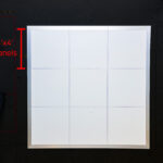 Overhead view of the White Dance Floor rental in Atlanta, provided by T3 Event Rentals. This spacious floor features a large white square created from nine 4x4 panels arranged in a 3x3 grid. A red measurement label on the side highlights each panels size. Rent elegant dance floors for your next Atlanta event with T3 Event Rentals—perfect for weddings, parties, and corporate gatherings!.