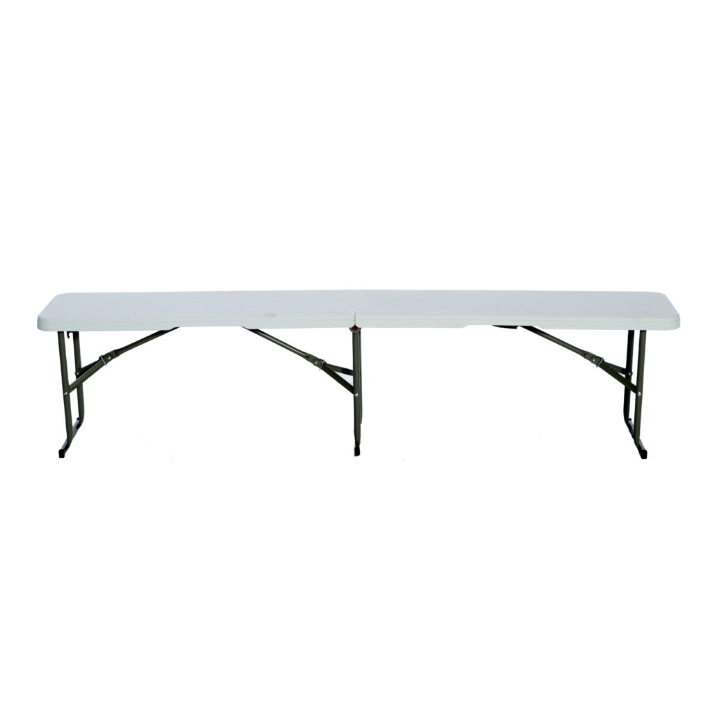 Discover the versatility of our fully extended long white plastic bench with metal legs, a popular rental from T3 Event Rentals. Perfect for both indoor and outdoor events in Dahlonega, this bench offers a simple design that complements any setting. Its plain white finish enhances its practicality, making it an ideal choice for gatherings throughout North Georgia. Whether youre planning an event in Forsyth County or hosting a celebration in Dawsonville, T3 Event Rentals provides quality furniture rentals to suit every occasion.