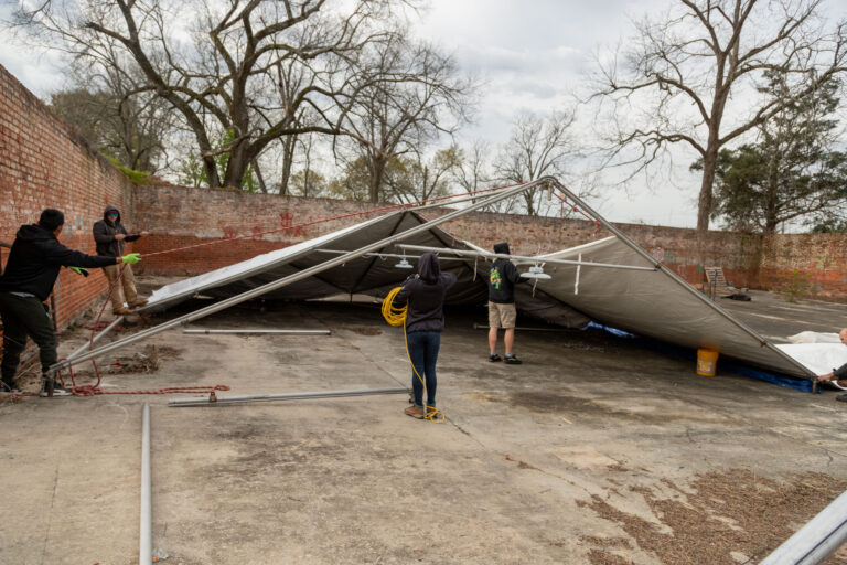 Installation of the high bay lighting.
