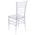 Experience the sophisticated charm of T3 Event Rentals Ghost Chiavari Chairs, perfect for your next event in Atlanta. These clear, transparent chairs feature a simple yet elegant design with a bamboo-like pattern on the backrest and legs, adding a touch of elegance when viewed from a slight angle. Elevate your Atlanta gathering with these exquisite rental options.