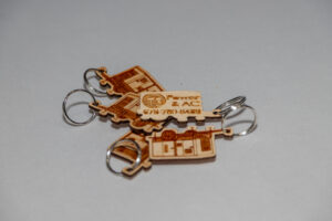 T3 keychains on a table