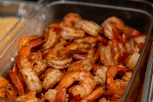 Cooked shrimp before being assembled into a dish