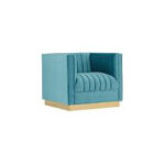 Teal upholstered armchair rentals with vertical tufting and a light wooden base available from T3 Event Rentals in Forsyth County. Perfect for stylish events, T3 Event Rentals offers quality seating solutions throughout the area.