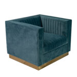 Buckhead Chair Teal – Velvet Lounge Chair with Brass Base and Channel Stitching
