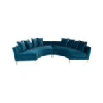 Elevate your next Atlanta event with T3 Event Rentals’ stunning curved sectional sofa, upholstered in luxurious teal velvet and accented by elegant gold legs. Complete with multiple matching back cushions, this statement rental piece is perfect for adding comfort and style to any gathering. Reserve it now for your Atlanta celebration with T3 Event Rentals!.