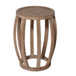 Ellenwood End Table with slatted wood base and round top