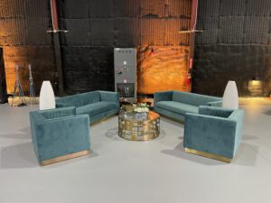 Event photo of our buckhead sofas, buckhead chairs, and buckhead coffee table.