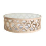 Round Glass Top Coffee Table Rental in Atlanta Add a modern touch to your next event with T3 Event Rentals’ round coffee table, featuring a glass top and a light wooden base with an open, geometric circular design. Perfect for Atlanta gatherings, this stylish rental piece from T3 Event Rentals creates an elegant look at any special occasion.