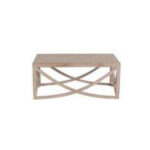 Rectangular coffee table with a flat top and a geometric crisscross metal base in a metallic finish, available for rent from T3 Event Rentals in Atlanta. Photographed against a white background, this stylish rental piece is perfect for elevating your next Atlanta event. Contact T3 Event Rentals to reserve this modern coffee table for your upcoming celebration or gathering in the Atlanta area!.