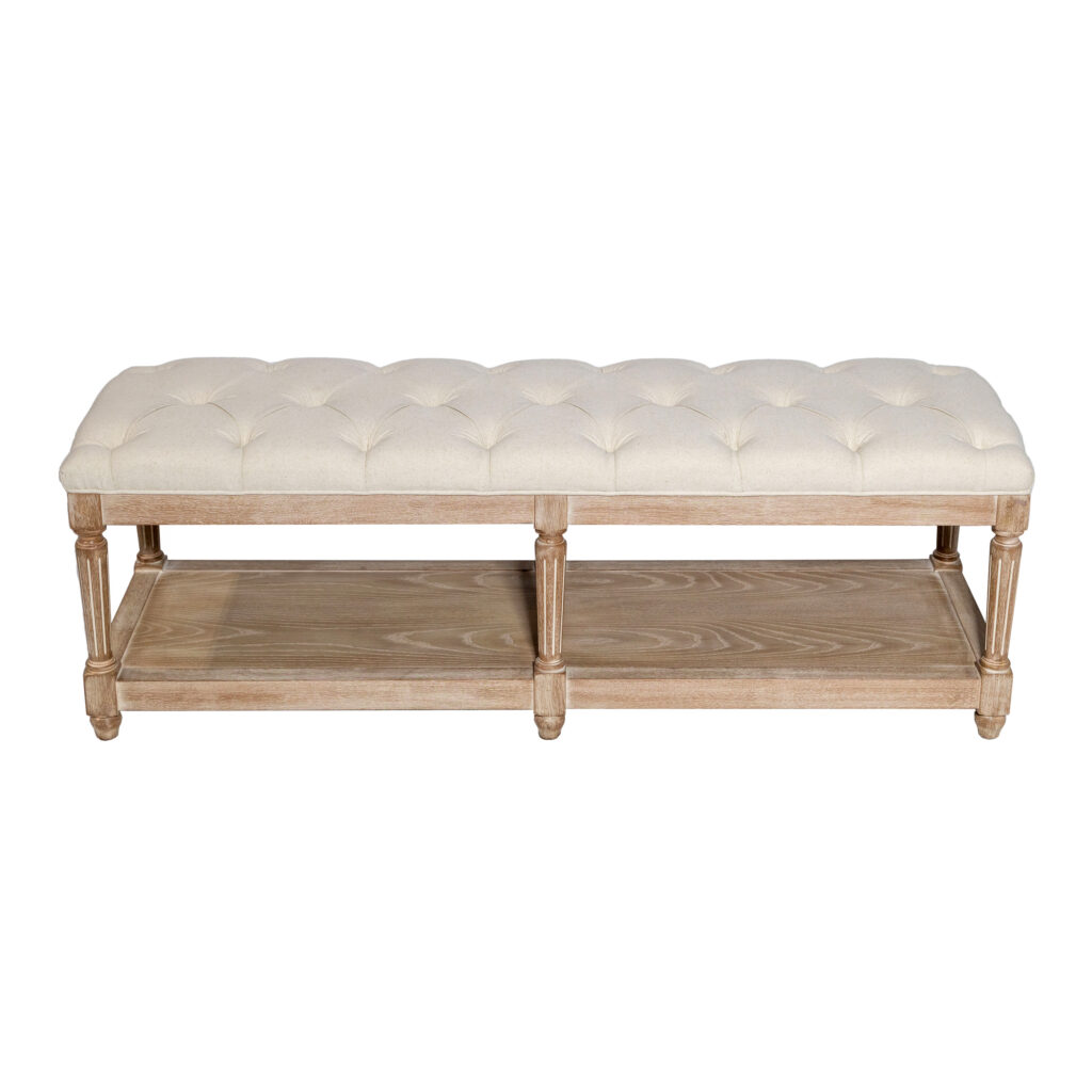 Roswell Side Table Ivory with tufted cushion and rustic wood frame for event lounge rental