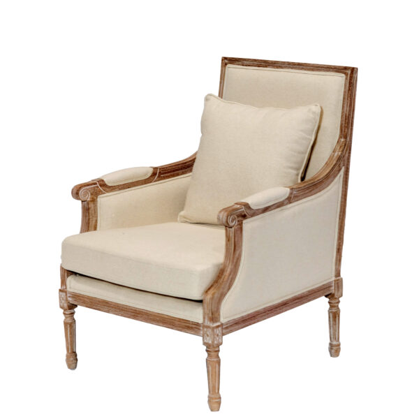 Roswell Chair in Ivory with cushioned seat and wood frame for lounge furniture rental