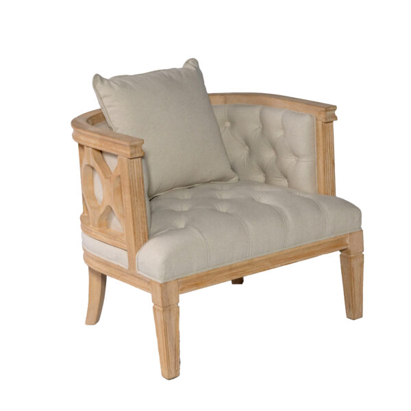 Lenox Chair Ivory – Tufted Upholstered Lounge Chair with Wood Frame