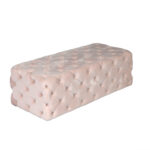 Rent a luxurious rectangular, tufted ottoman bench upholstered in light pink velvet from T3 Event Rentals for your next Atlanta event. This plush, quilted ottoman with rounded edges adds elegance and comfort to any occasion. Reserve this stylish rental piece through T3 Event Rentals—proudly serving Atlanta and surrounding areas!.