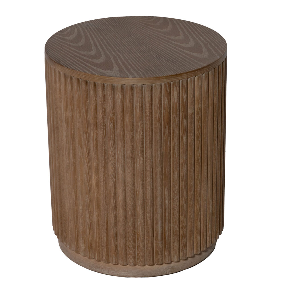 Savannah End Table with fluted wood texture for event lounge rental
