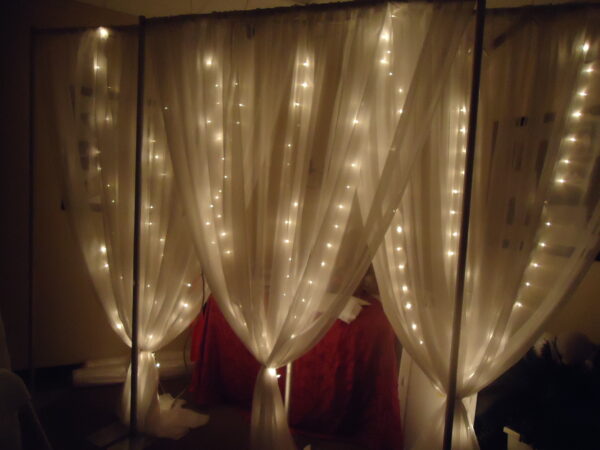 T3 Event Rentals offers sheer white curtain and Twinkle Light rentals in Dahlonega for dreamy, glowing event backdrops.