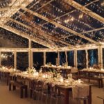T3 Event Rentals creates a romantic vibe in Dahlonega with clear tents, twinkle lights, and elegant decor for evening events.