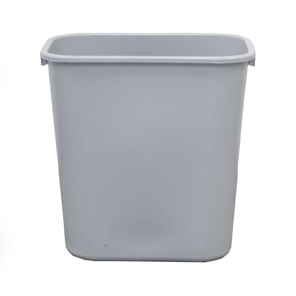 Rent the plain, lidless gray trash can from T3 Event Rentals in Atlanta—perfect for events needing simple waste bins.