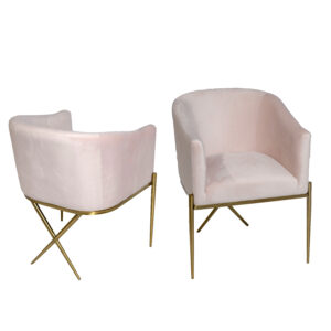 Pink Crossleg Chair with blush velvet upholstery and gold cross-leg base