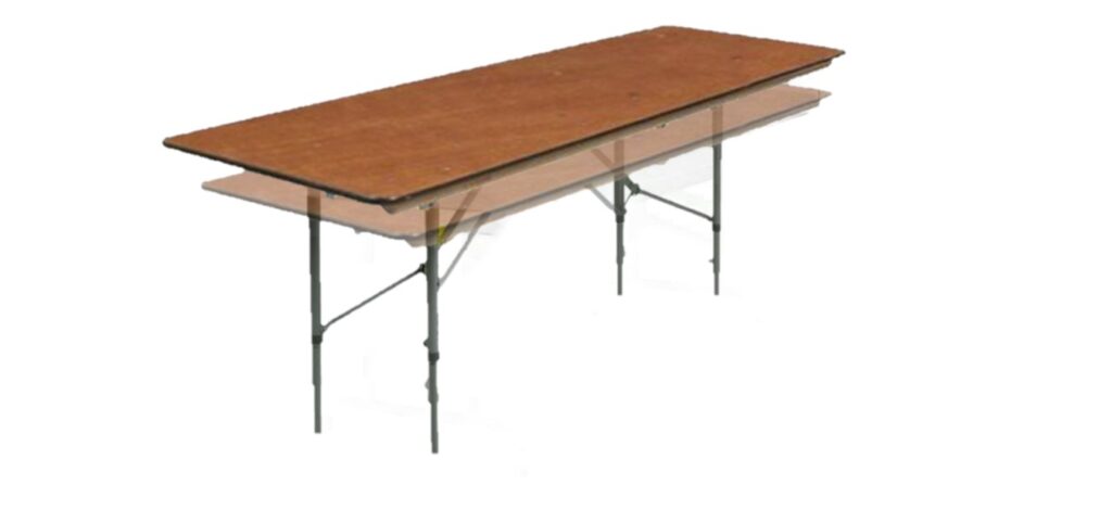 Adjustable height eight foot wood folding table