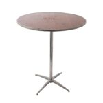Thirty-six inch round cocktail table on a chrome pedestal with a four-leg spider base