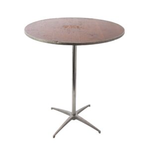 Thirty-six inch round cocktail table on a chrome pedestal with a four-leg spider base