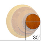 Diagram showing the 30 inch round table top against T3 other round sizes, with the 30 inch highlighted and dimensioned