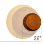 Diagram showing the 36 inch round table top against T3 other round sizes, with the 36 inch highlighted and dimensioned