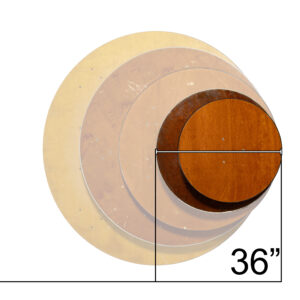 Diagram showing the 36 inch round table top against T3 other round sizes, with the 36 inch highlighted and dimensioned
