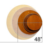 Diagram showing the 48 inch round table top against T3 other round sizes, with the 48 inch highlighted and dimensioned