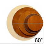 Diagram showing the 60 inch round table top against T3 other round sizes, with the 60 inch highlighted and dimensioned