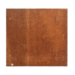 Five by five wood square table top seen from above